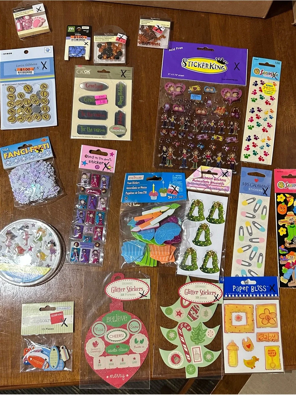 Assorted Party & Scrapbooking Stickers - Blue, White, Green Mix